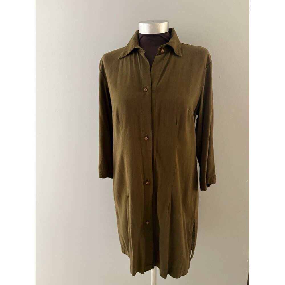 Connie Roberson Shirt Dress Size M Olive Green Lightweight Layer Jacket Rita